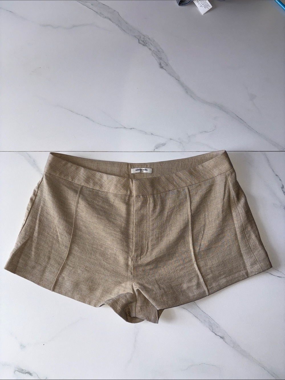 Beige Linen-Blend Shorts